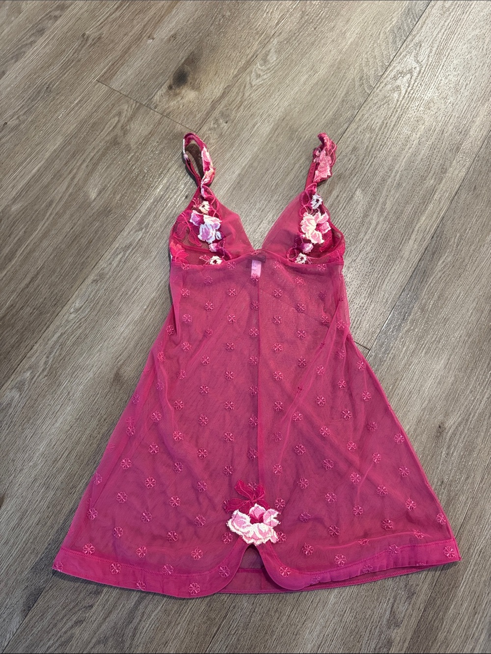 La Perla Fuchsia Floral Embroidered Mesh Chemise
